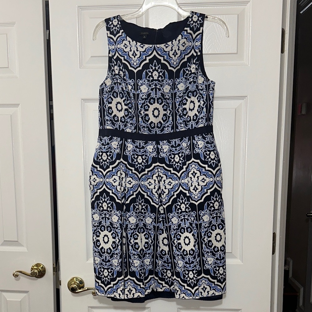 Talbots Navy and Cream Geometric Midi Dress